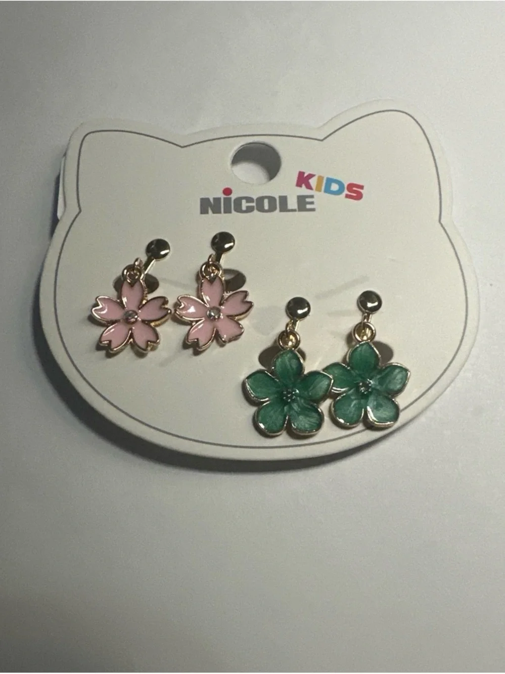 Nicole Kids Pink and Green Flower Dangle clip on earrings Earrings Set